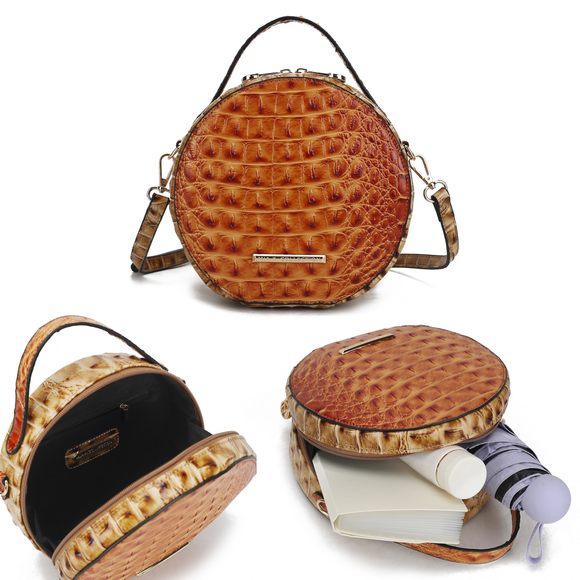 Circular Crossbody Bag, Crocodile Vegan Leather Handbag Round :P - Picture 6 of 7
